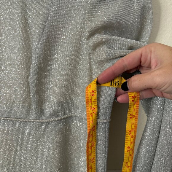 Vintage Long Silver Glitter Maxi Dress W/ High Neck & Balloon Sleeves Sz S/M - Picture 7 of 8
